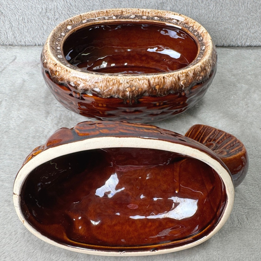 Vintage Hull Pottery Brown Drip Hen on Nest Covered Casserole Dish USA - Picture 13 of 16